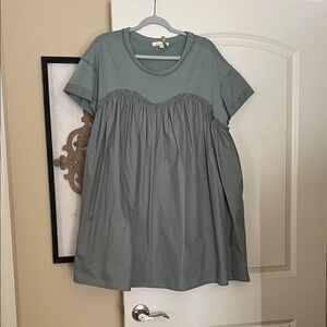 Green Short Sleeve Babydoll Dress